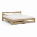 Lit double en pin massif naturel 160 x 200 cm avec cadre et tête de lit