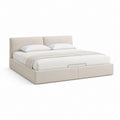 Lit coffre double beige en polyester 160 x 200 cm avec tête de lit rembourrée