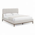 Lit double avec cadre capitonné beige en polyester et bois massif 160 x 200 cm