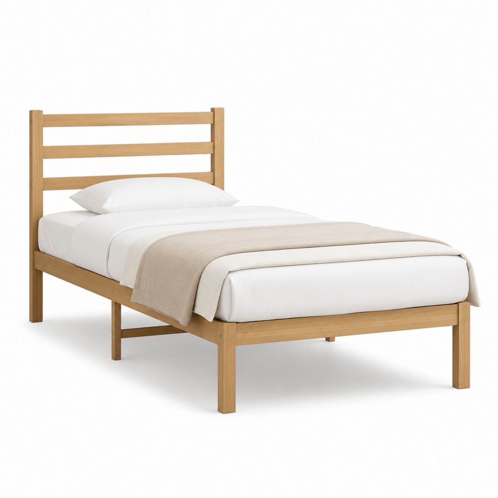 Lit simple en pin massif naturel 90 x 190 cm avec tête de lit à barreaux