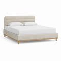 Cadre de lit double 160 x 200 cm beige en polyester avec pieds en bois massif