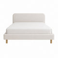 Cadre de lit 160 x 200 cm beige en polyester avec tête de lit arrondie et pieds en bois massif