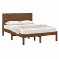 Cadre de lit double marron en bois massif de pin 160 x 200 cm avec tête de lit