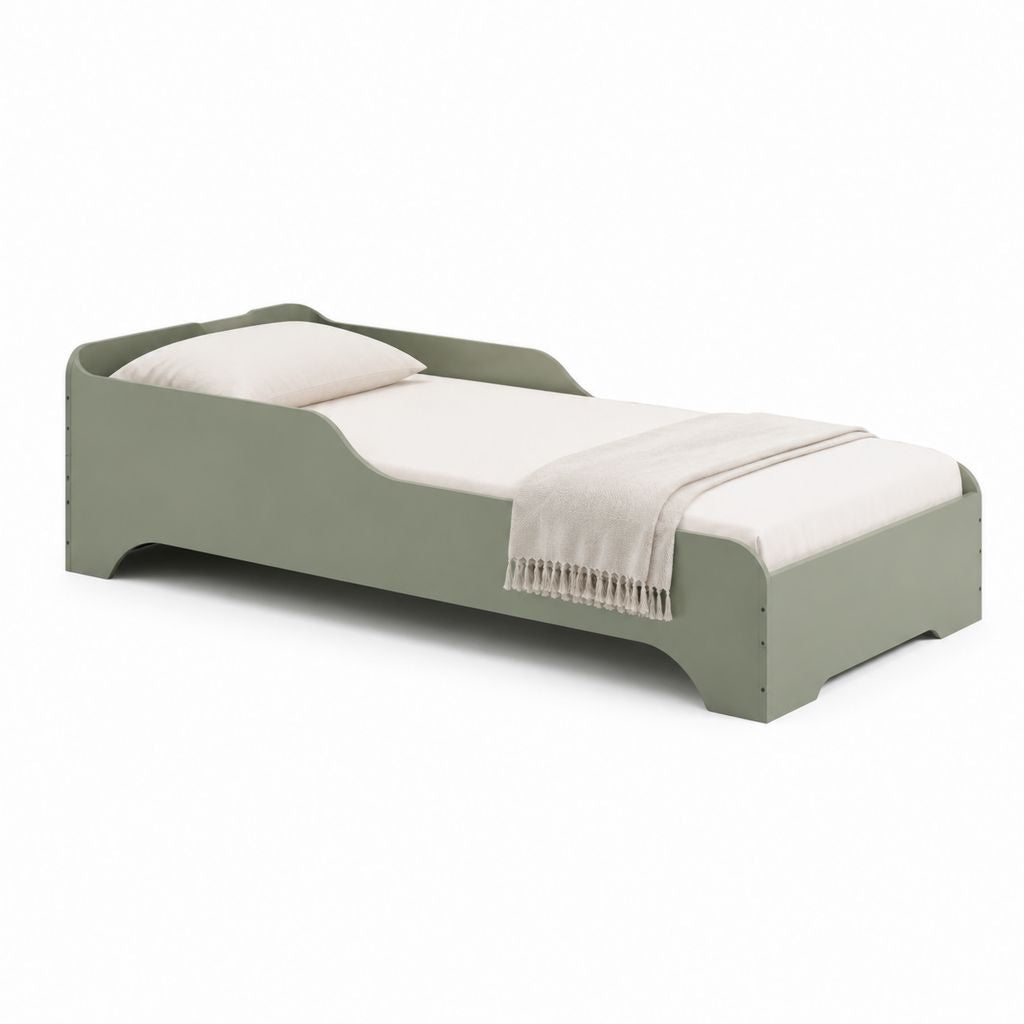 Lit enfant avec barrières vert sauge en MDF 143 x 75 x 65 cm pour matelas 140 x 70 cm