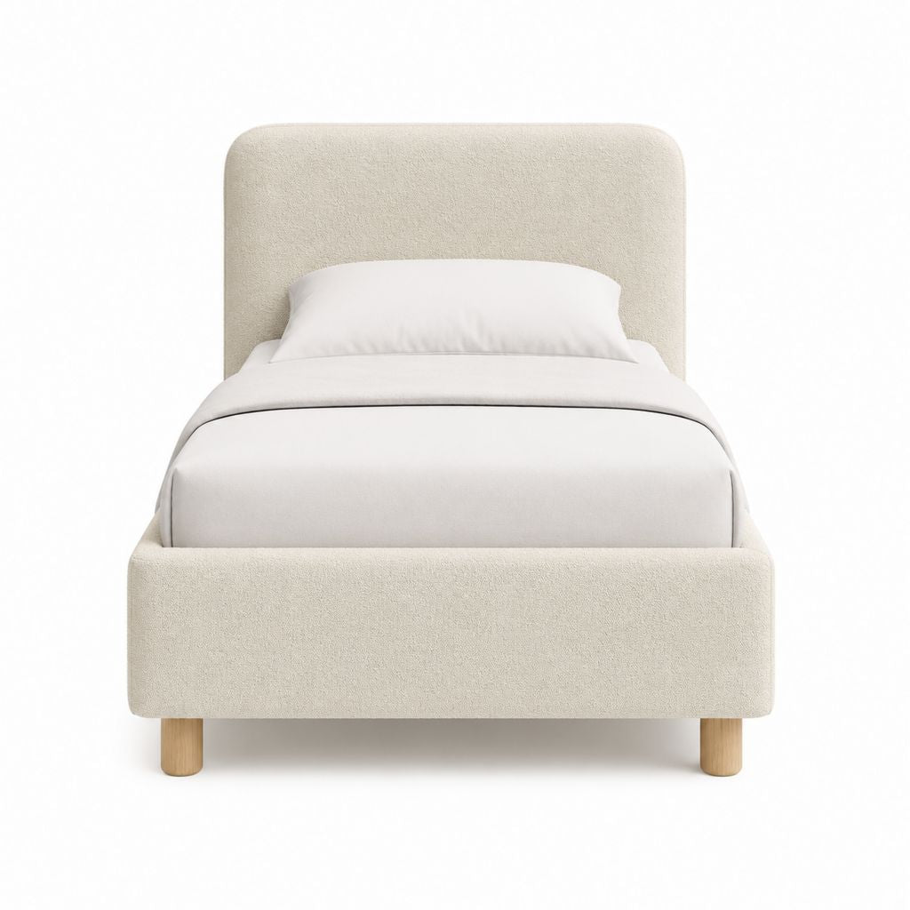 Lit simple capitonné beige en polyester bouclette 90 x 190 cm