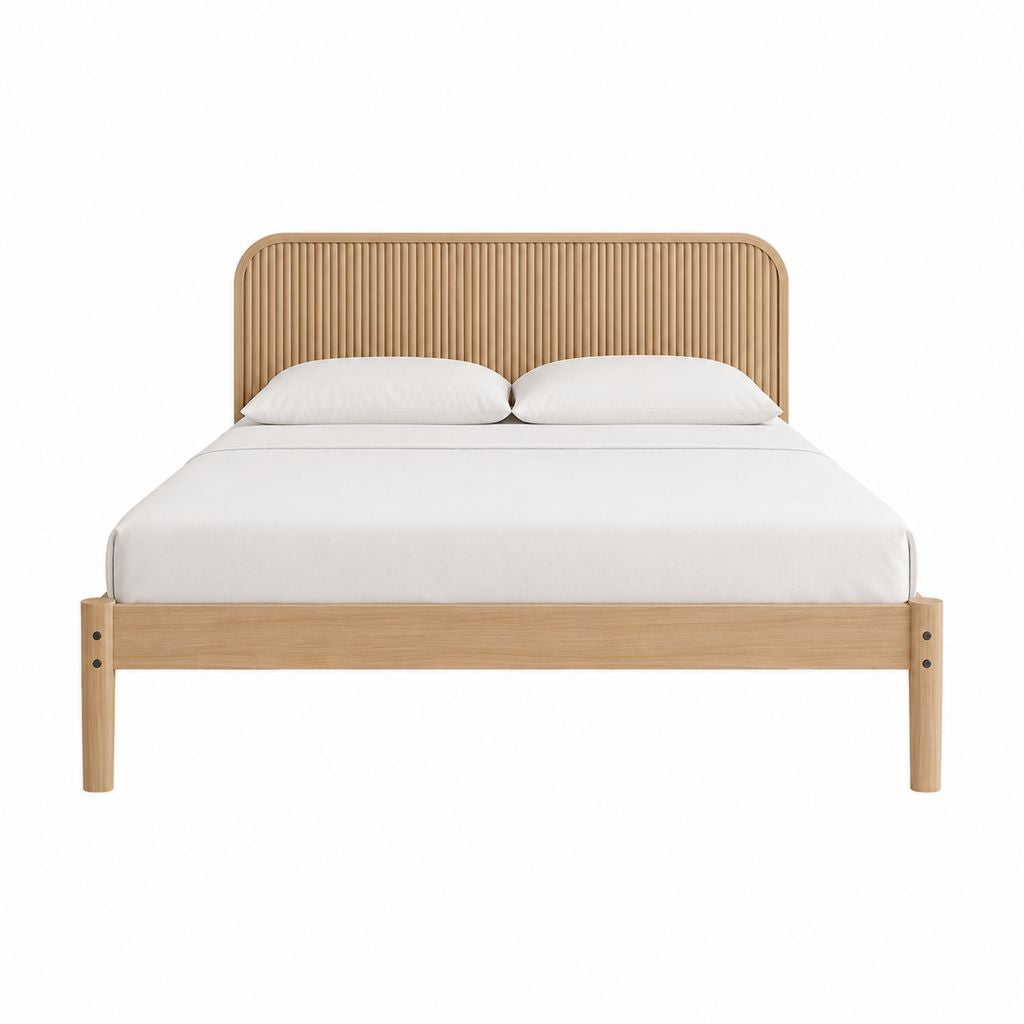 Lit double avec cadre en bois massif beige 160 x 200 cm