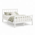 Cadre de lit double blanc en pin massif 140 x 190 cm avec tête et pied de lit à barreaux