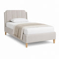 Lit simple capitonné beige en polyester avec cadre MDF 90 x 190 cm