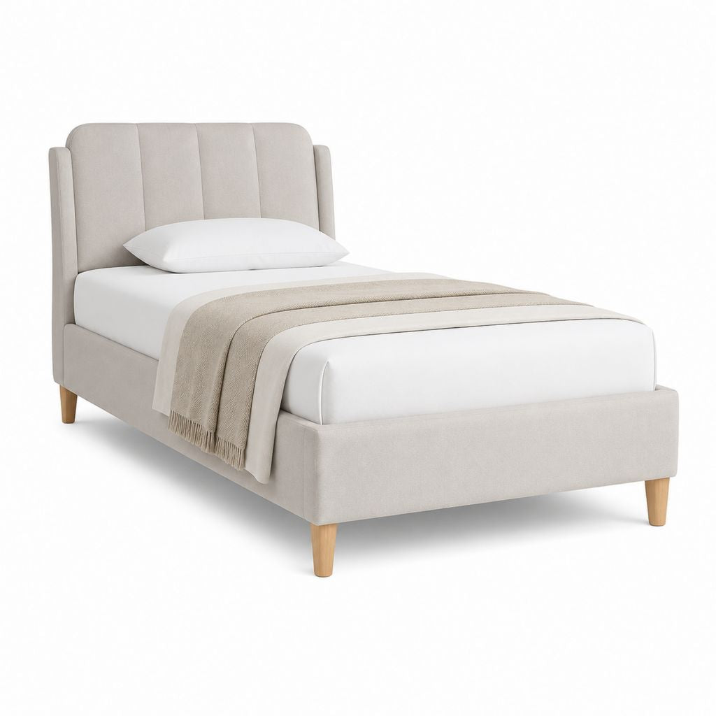 Lit simple capitonné beige en polyester avec cadre MDF 90 x 190 cm