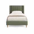 Cadre de lit une place 90 x 190 cm vert kaki en polyester rectangulaire