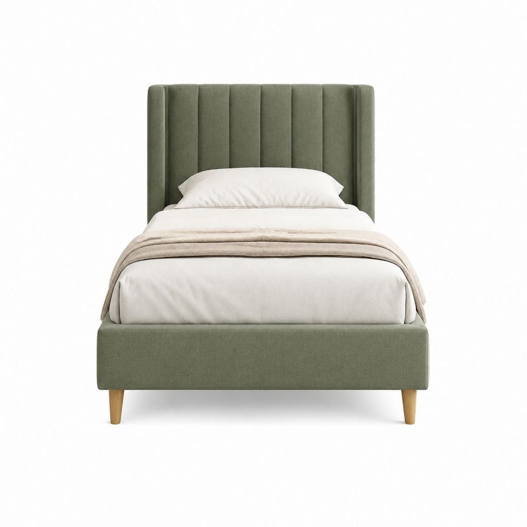 Cadre de lit une place 90 x 190 cm vert kaki en polyester rectangulaire