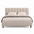 Lit double 160 x 200 cm beige en polyester avec tête de lit capitonnée