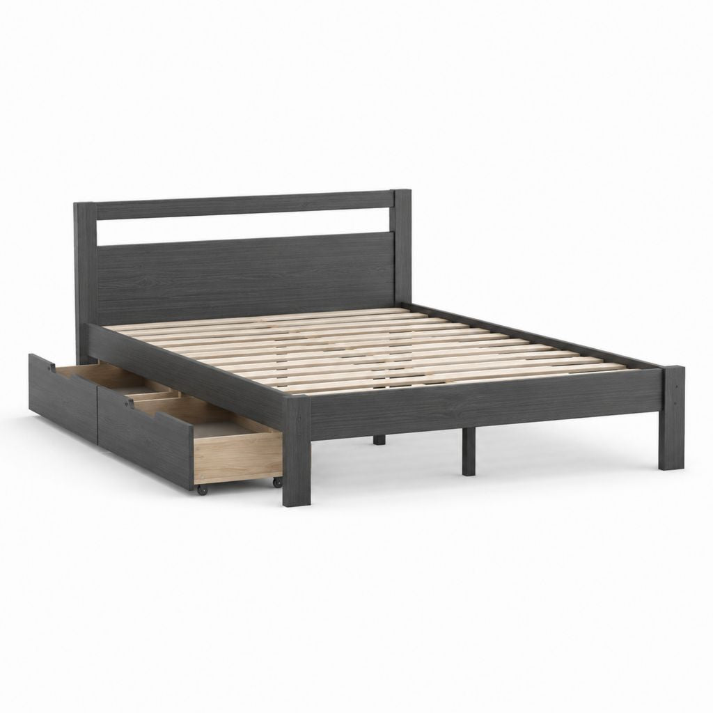 Lit double avec tiroirs de rangement gris anthracite en panneaux de particules 140 x 190 cm