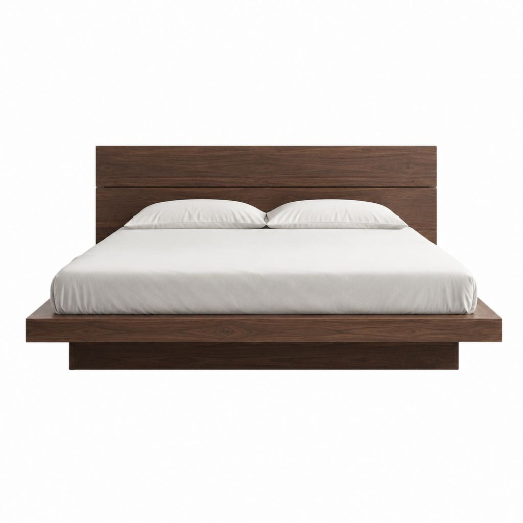 Lit cadre de lit à plateforme noyer en panneaux MDF rectangulaire pour matelas 160 x 200 cm 180 x 220 x 95 cm