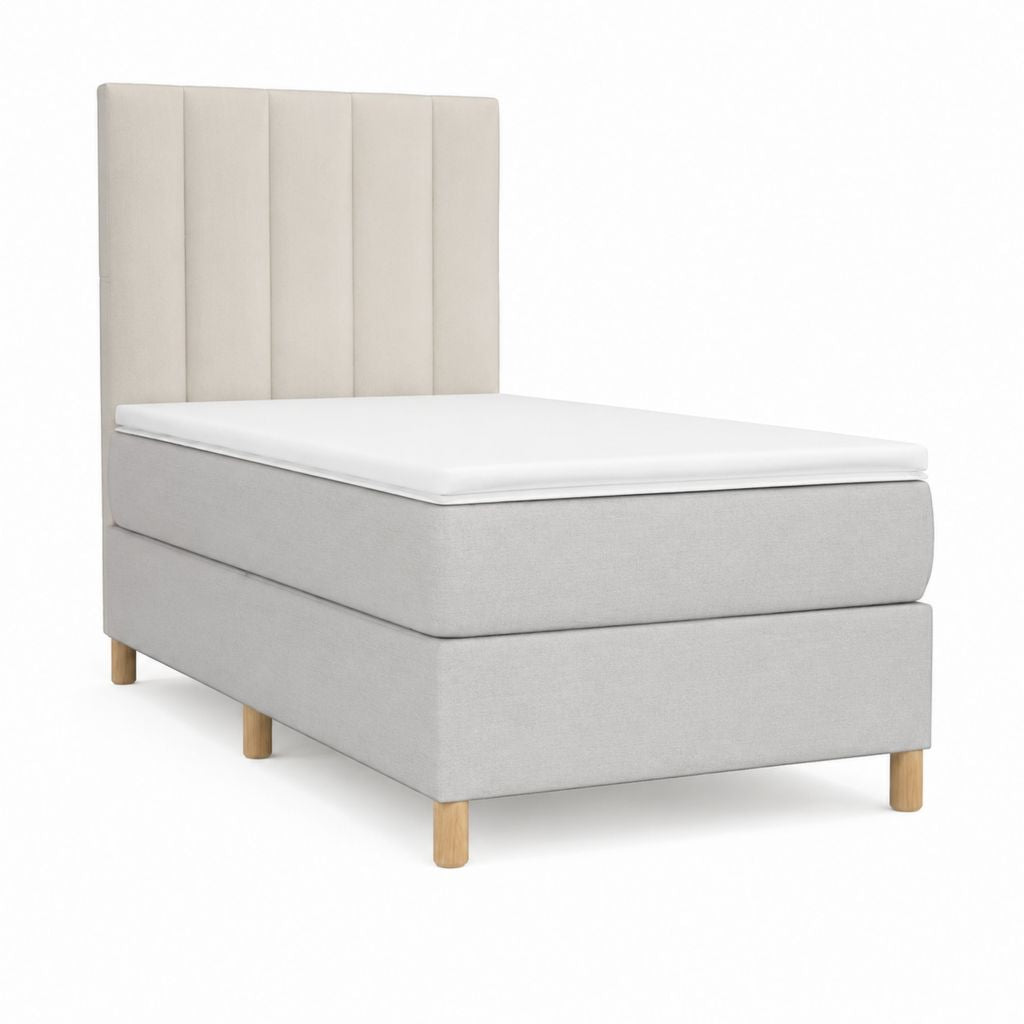Lit capitonné 160 x 200 cm gris clair en polyester avec tête de lit verticale et pieds en bois massif