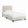 Lit simple capitonné beige en polyester 90 x 190 cm avec tête de lit et cadre incurvé