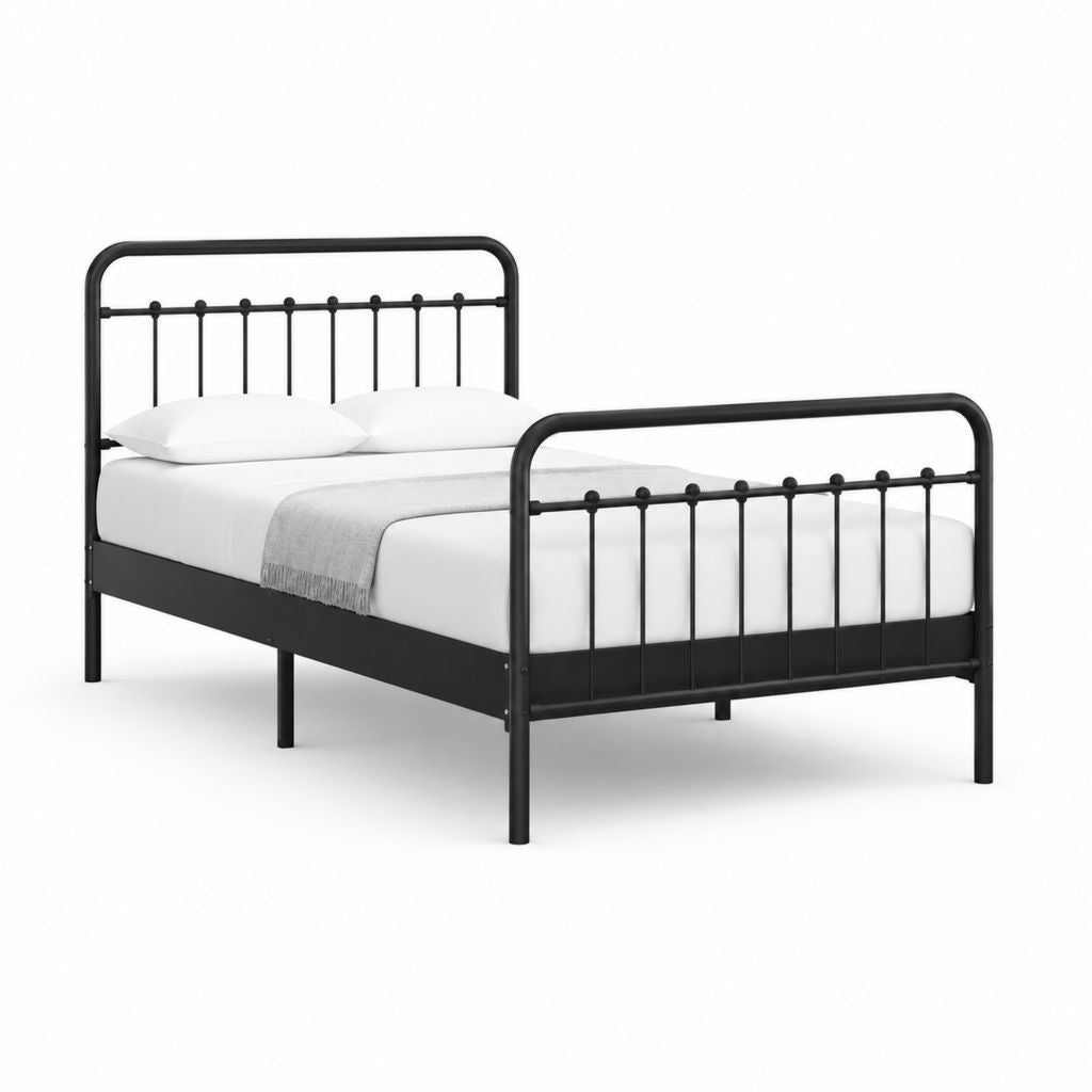 Cadre de lit double noir en acier rectangulaire 140 x 190 cm