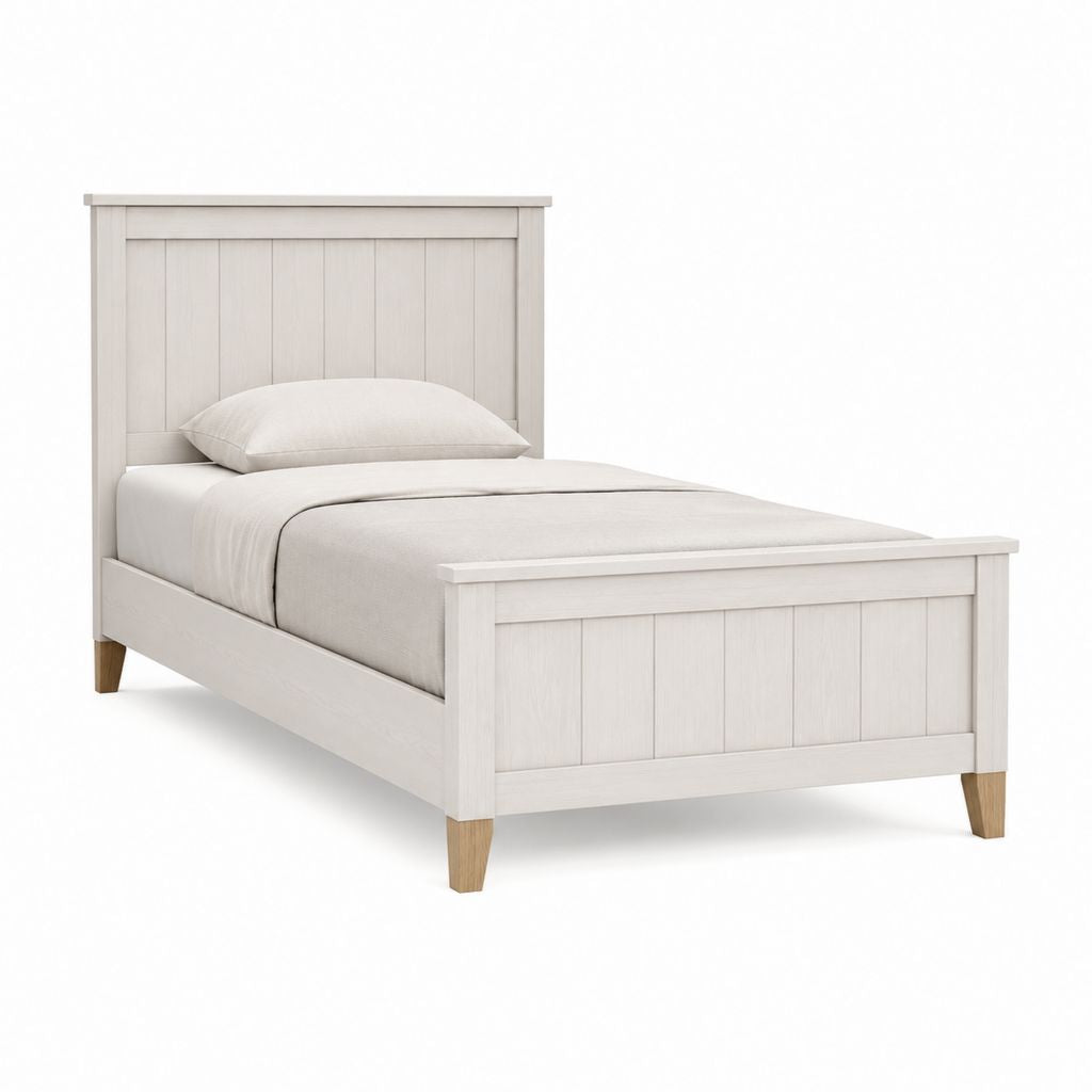 Lit une place rectangulaire blanc en MDF et bois massif 90 x 190 cm